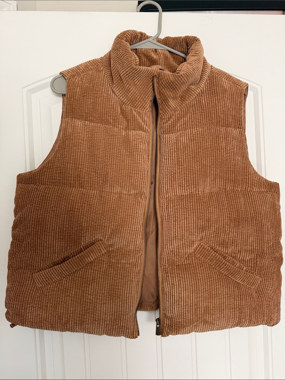 Grace & Lace Corduroy Puffer Vest in Brown